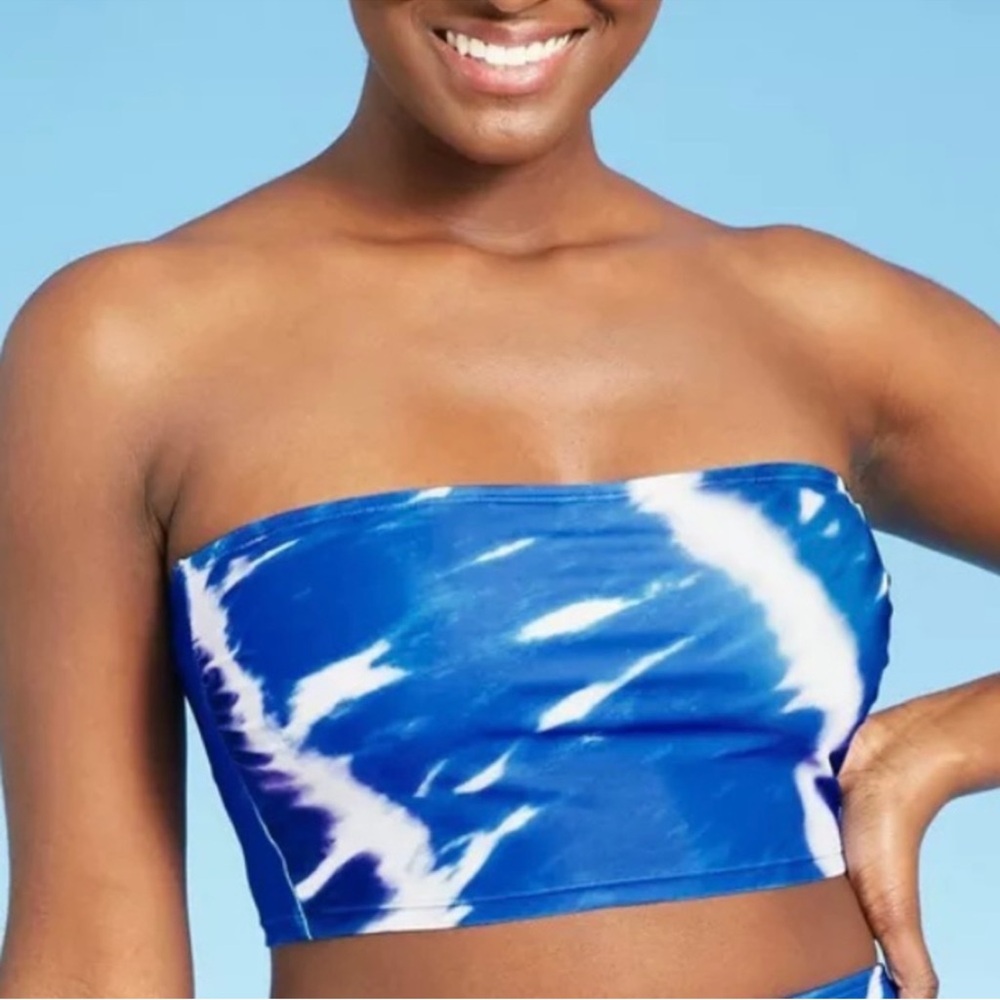 Misses blue & white Bando bikini swim top Tie-Dye